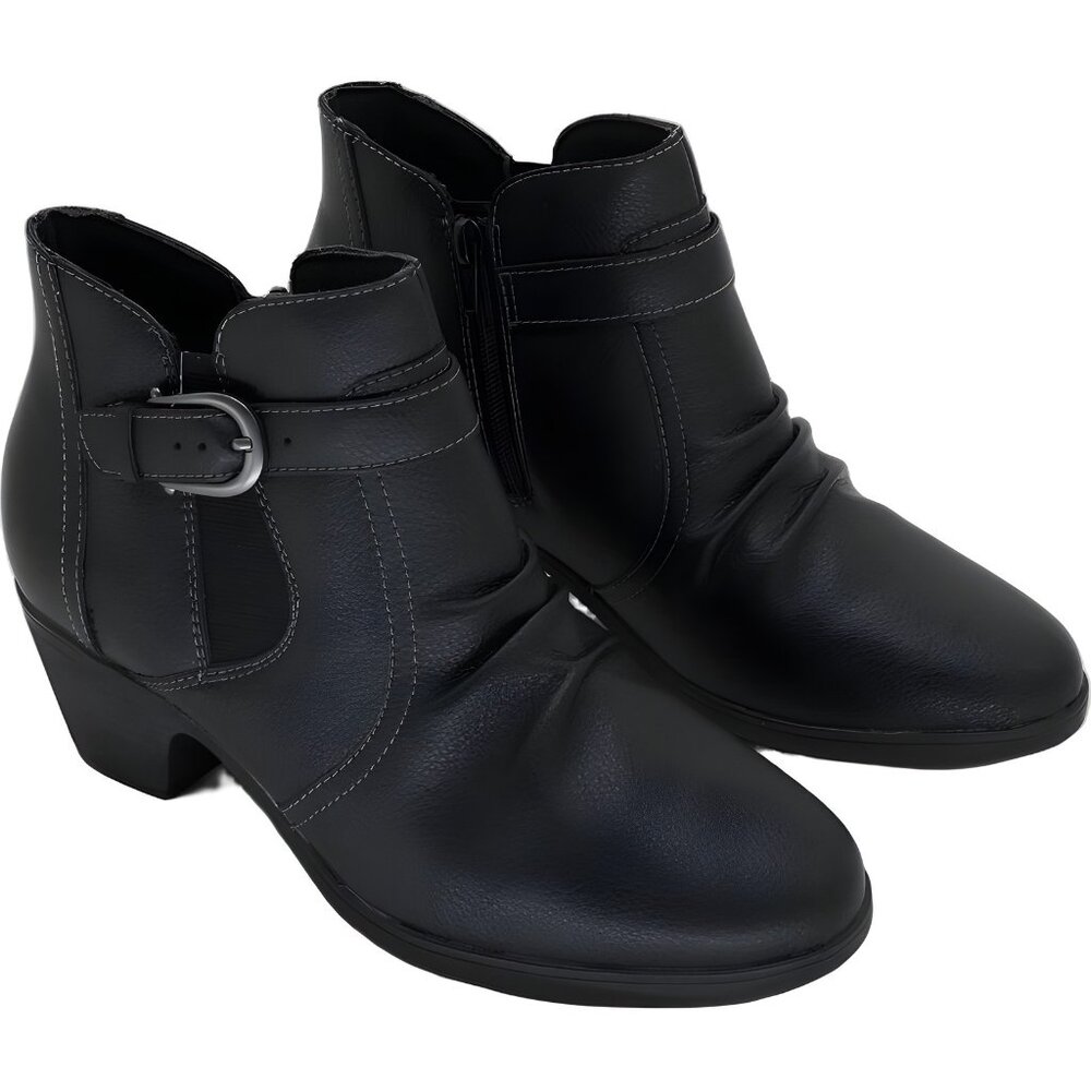 Clarks Emily 2 Opal Black Leather Ankle Boots Buckle Zip Women's US 8M - Picture 4 of 6